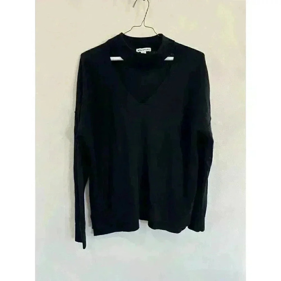 Whistles Women’s Medium M Pullover Black 100% Merino Wool Long Sleeve Vneck - Picture 1 of 3